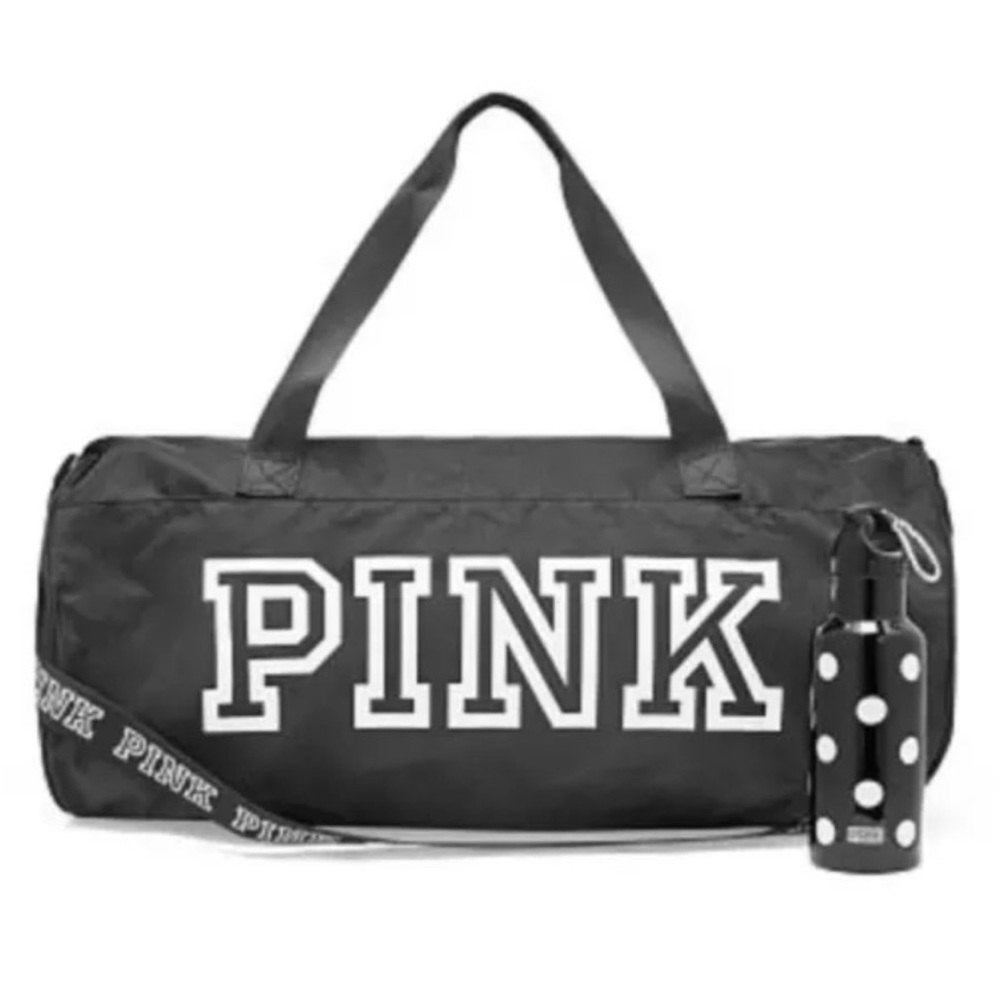 PINK Victoria's Secret Black Travel duffle Bag and water bottle